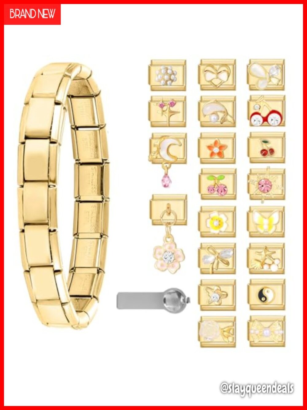Italian Charm Bracelet Set with 22 Charms Starter Bracelet DIY Modular Jewelry